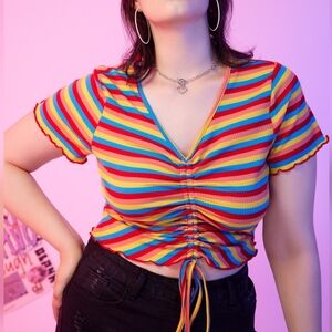 SHEIN Multicolor Striped Ruched Crop Top